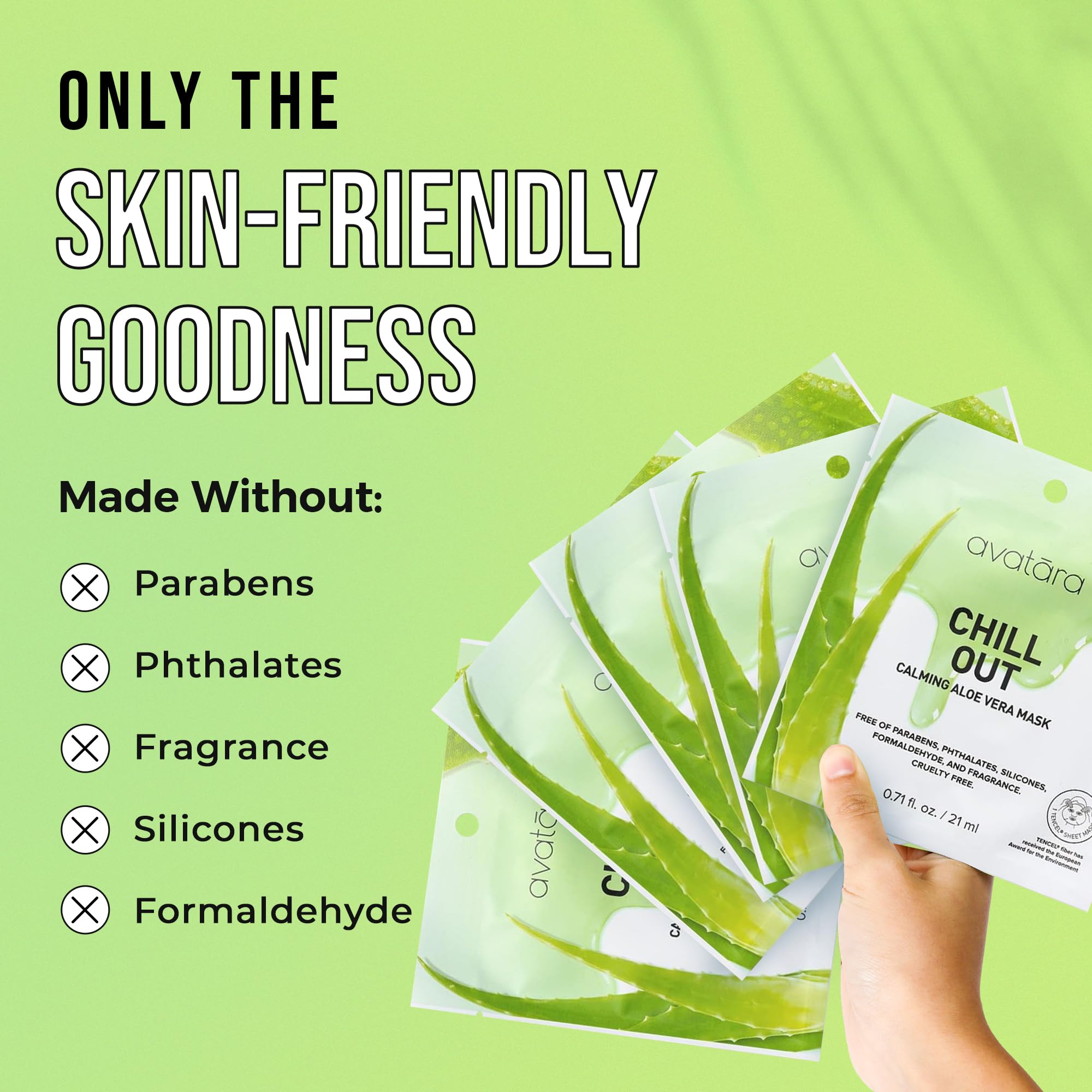 Avatara Chill Out Facial Mask 5 Sheets, Hydrating Mask, Sheet Masks, Face Mask Skincare Beauty Essential Made with Hydrating Hyaluronic Acid & Moisturizing Aloe, for Stressed-Out Skin, 5 Pack