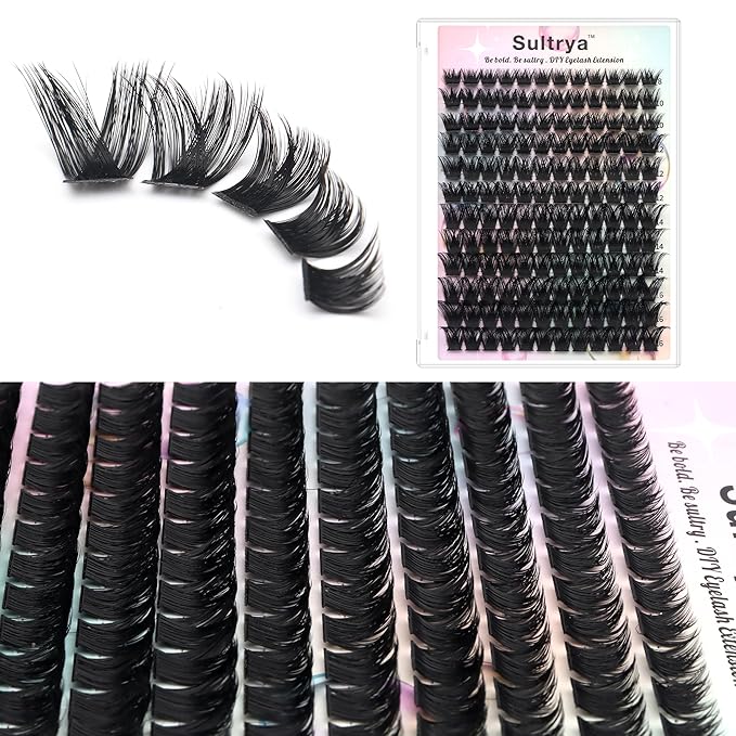 Lash Clusters DIY Eyelash Extensions Volume Lashes Wispy False Eyelashes Self-Application Lash Clusters Faux Mink at home with Natural Look (8-16mm, D01-PURE)
