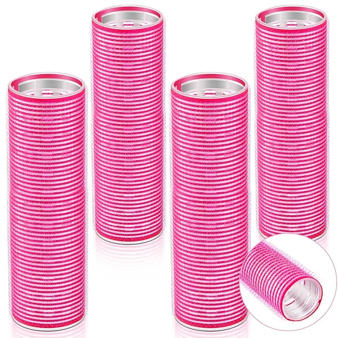 WILLBOND 4 Pcs Long Hair Rollers for Bangs Aluminum Core Curlers Thermal Self Grip Roller for Long and Medium Hair Women Hairstyle(4.1 x 1.2 Inch,Rose Red)