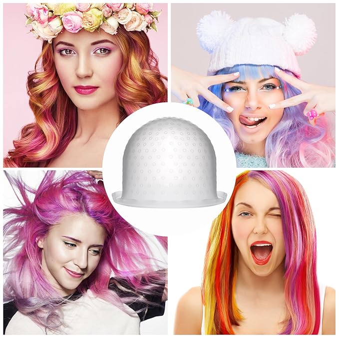 cobee 1 Pc Hair Highlight Cap, Punch-free Hair Dyeing Cap with Hook Highlight Cap, Professional Reusable Silicone Hair Dyeing Tools for Hair Salon Dyeing Tools for Unisex(White)
