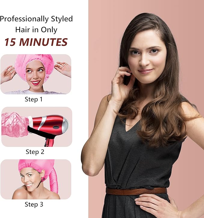 Portable Hair Dryer Bonnet Attachment Adjustable Hair Dryer Bonnet for Hair Styling, Hair Color, Hair Condition and More- Deep Pink