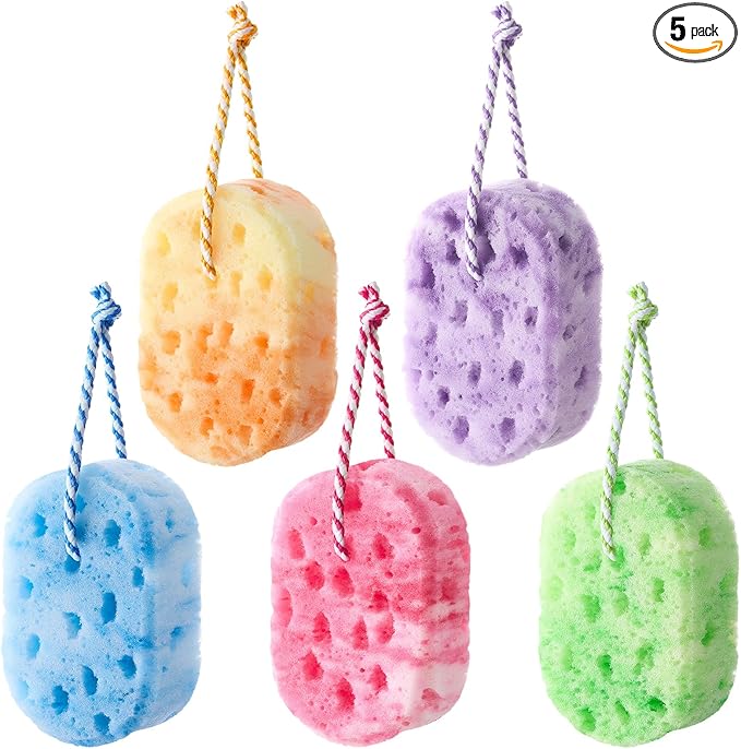 Boao 5 Pieces Soft Bath Sponge Shower Natural Gentle Soothing Body Fiber Exfoliating Shower Sponge Wash Bouquet for Women Men