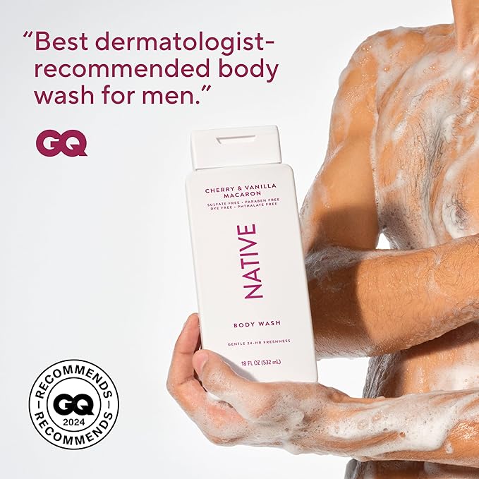 Native Body Wash Contains Naturally Derived Ingredients | For Women & Men, Sulfate, Paraben, & Dye Free Leaving Skin Soft and Hydrating | Cherry & Vanilla Macaron 18 oz