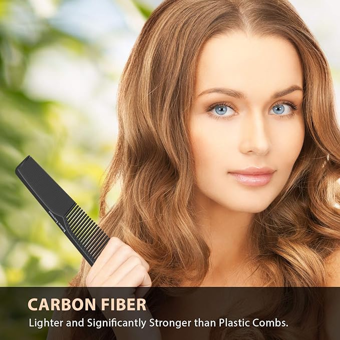 Bardeau Essentials Professional 7 Inch Black Carbon Fiber Anti Static Chemical And Heat Resistant Comb For All Hair Types | Fine and Wide Tooth Comb For Men and Women