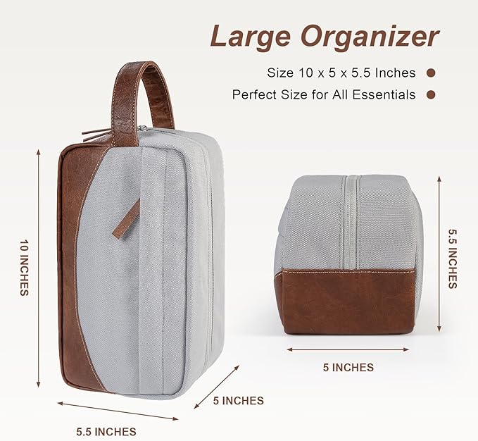 Ezday Travel Toiletry Bag for Men, Hanging Toiletry Organizer, Water Resistant Shaving Kit with Large Capacity for Travel Accessories (Grey, Medium)