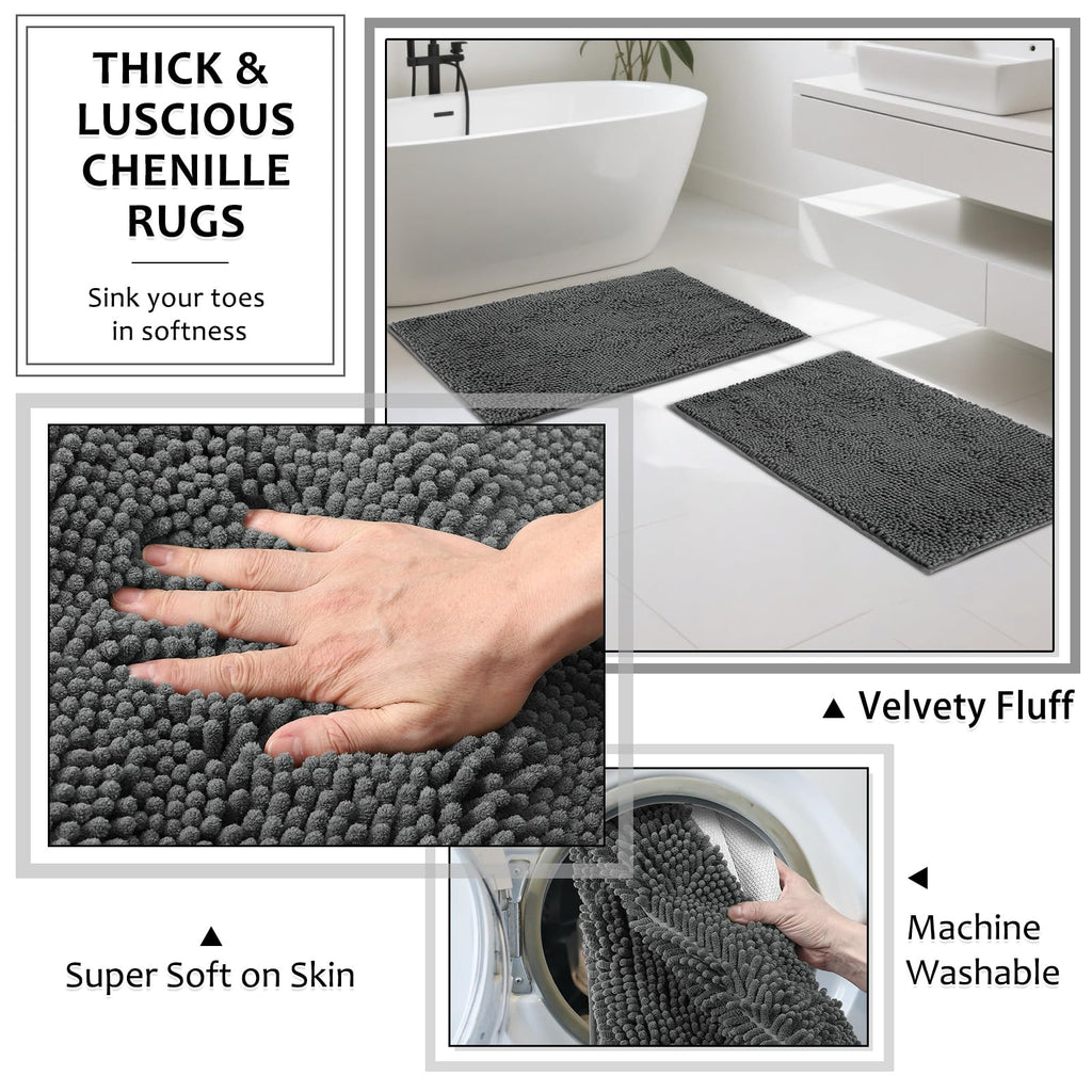 XLHOMO 8-Piece Grey Bathroom Sets with Shower Curtain and Rugs, Resin Bathroom Accessories Sets Complete with Soap Dispenser, Toothbrush Holder, Tumbler & Apothecary Jars Bathroom Essentials