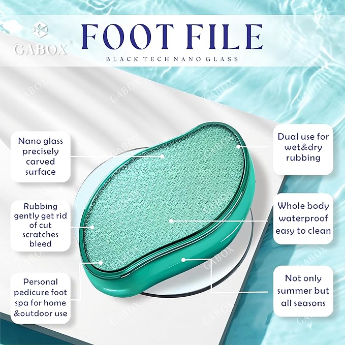 GABOX Nano Glass Pro Foot File - Callus Remover for Feet - Heel Foot Scrubber Dead Skin Exfoliator - Pedicure SPA Tool for Women & Men - Removedor de Callos en Los Pies - Crystal Green