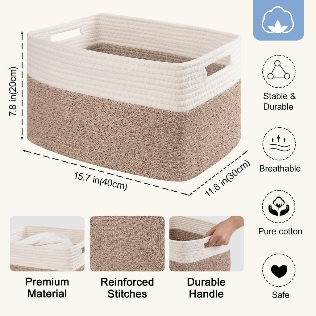 SIXDOVE 4 Pack Storage Baskets for Organizing, Woven Baskets for Shelves - Perfect for Toys, Books, Towels, and Clothes, Durable Gift Basket Bins Toy Storage, 15.7''Lx11.8''Wx7.8''H, Brown & White