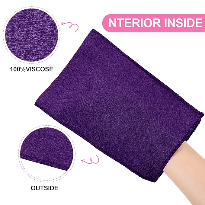 Tatuo 12 Pack Korean Exfoliating Mitt & Cloth, Viscose Rayon Dead Skin Remover Washcloth, Multi Color Body Scrub Towel for Shower Spa Travel(Large,Purple, Yellow, Pink, Blue)