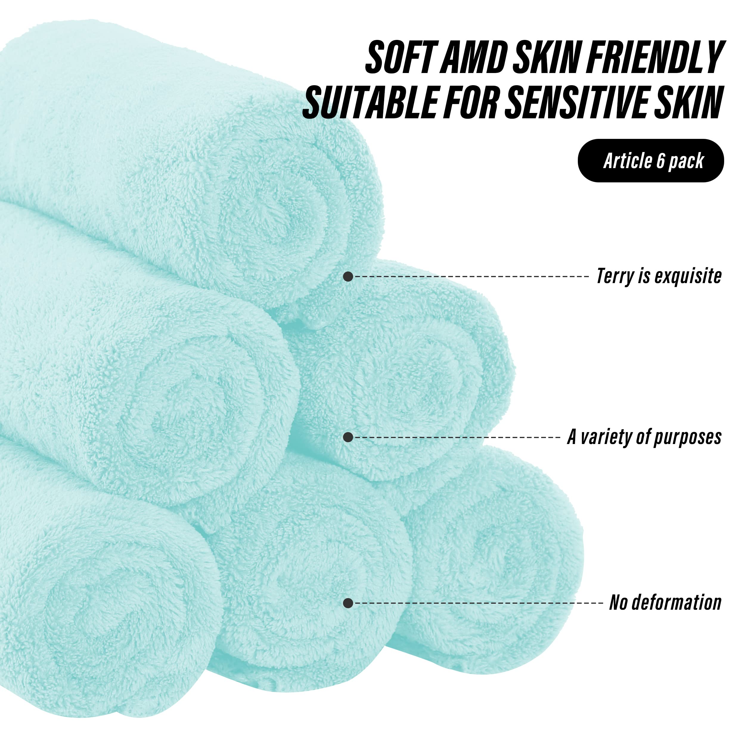 MOONQUEEN 6 Pack Premium Hand Towels - Quick Drying - Microfiber Coral Velvet Highly Absorbent Towels - Multipurpose Use as Hotel, Bathroom, Shower, Spa, Hand Towel 16 x 28 inches(Frozen Blue)
