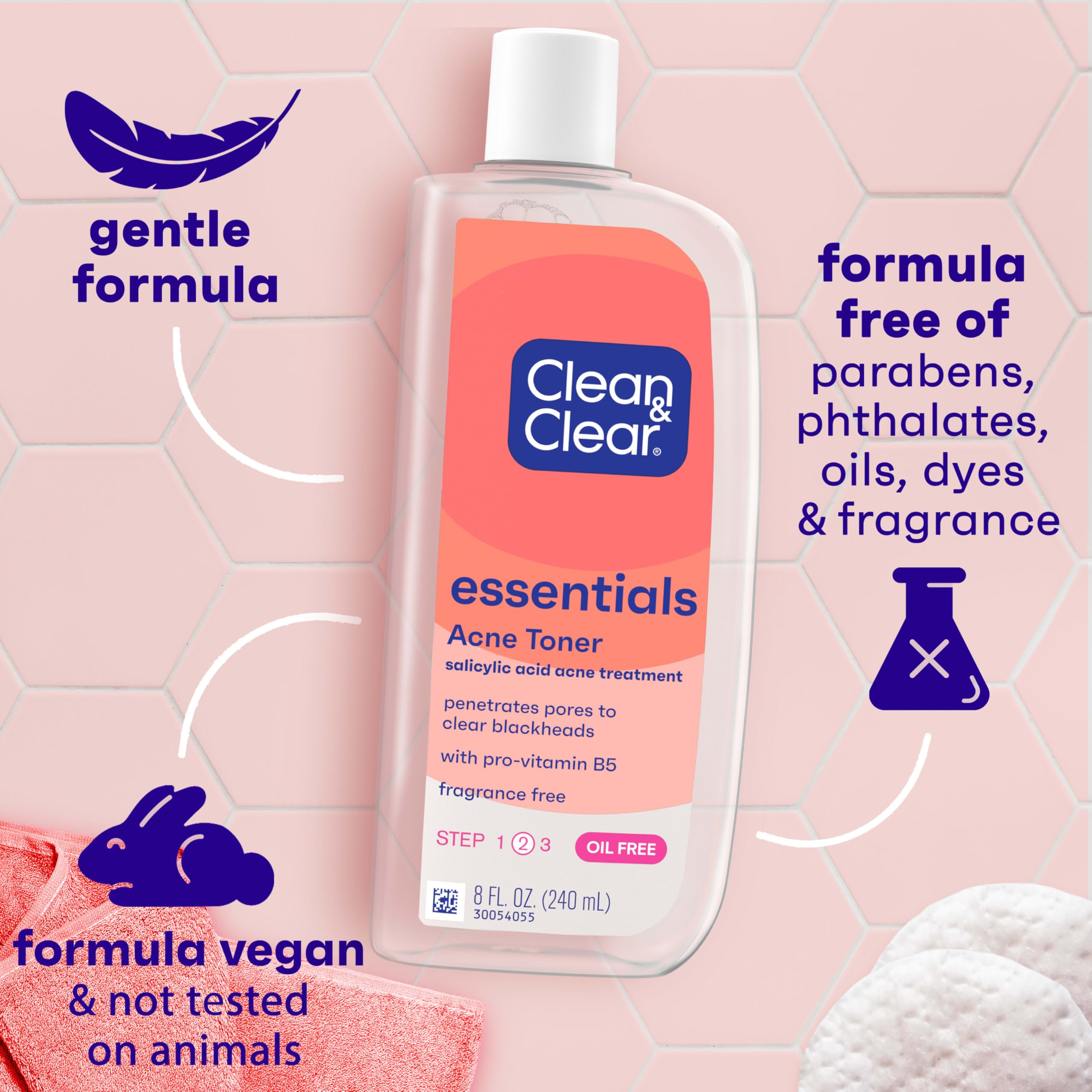 Clean & Clear Essentials Oil-Free Acne Toner, 2% Salicylic Acid Acne Treatment with Pro-Vitamin B5, Deep Pore Facial Toner for Blackheads & Pimples, Fragrance Free, 8 fl. oz