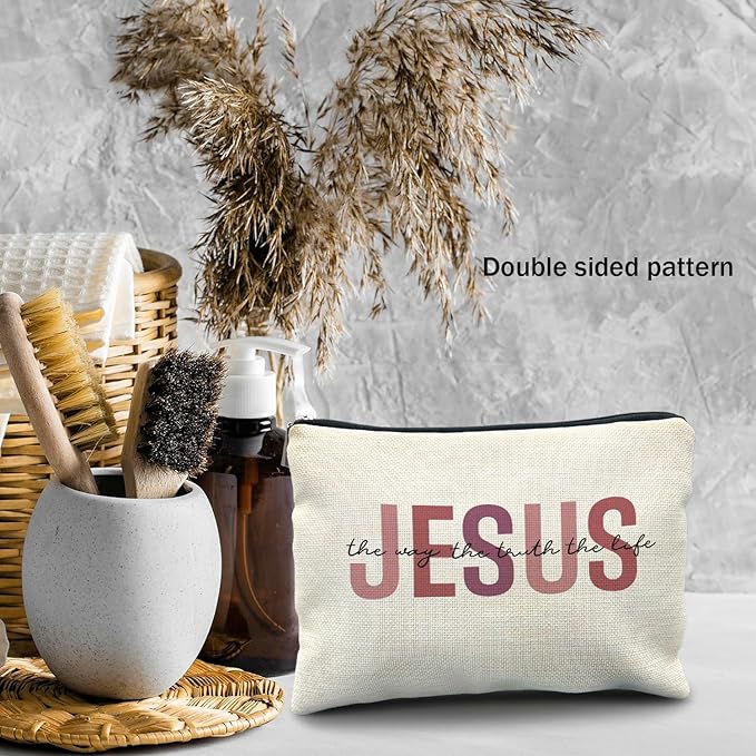 Likjad Jesus Cosmetic Bag - Christian Makeup Bag for Women & Girls, Bible Verse Design