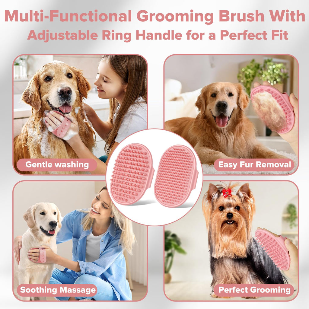 6PCS Grooming & Bath Supplies for Dogs, Cats | Dog Washing Gloves | Dog Bath Brush | Dog Shower Brush | Pet Grooming Gloves | Dog Grooming kit | Pet Supplies for Showerhead & Sprayer (Light Pink)