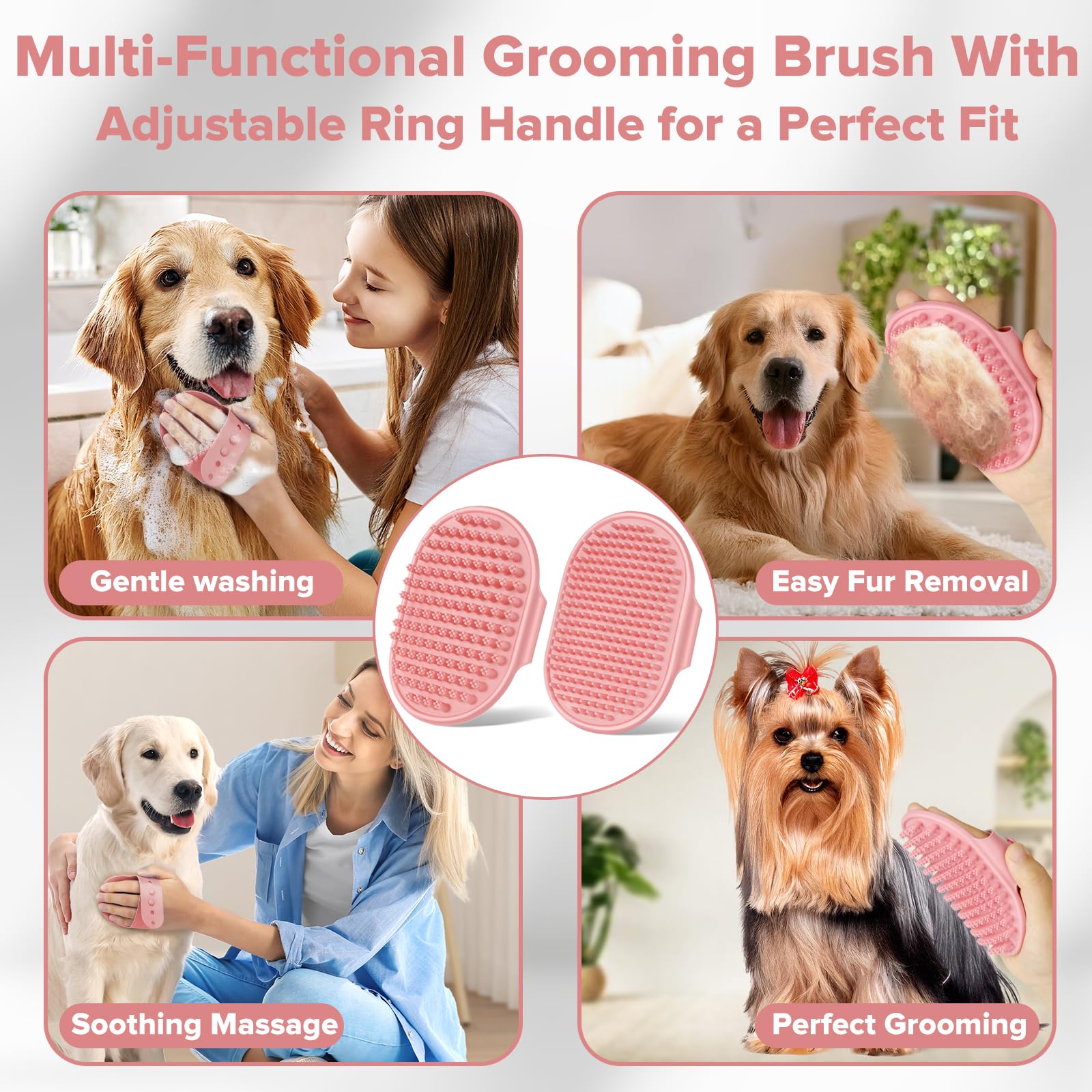 6PCS Grooming & Bath Supplies for Dogs, Cats | Dog Washing Gloves | Dog Bath Brush | Dog Shower Brush | Pet Grooming Gloves | Dog Grooming kit | Pet Supplies for Showerhead & Sprayer (Light Pink)