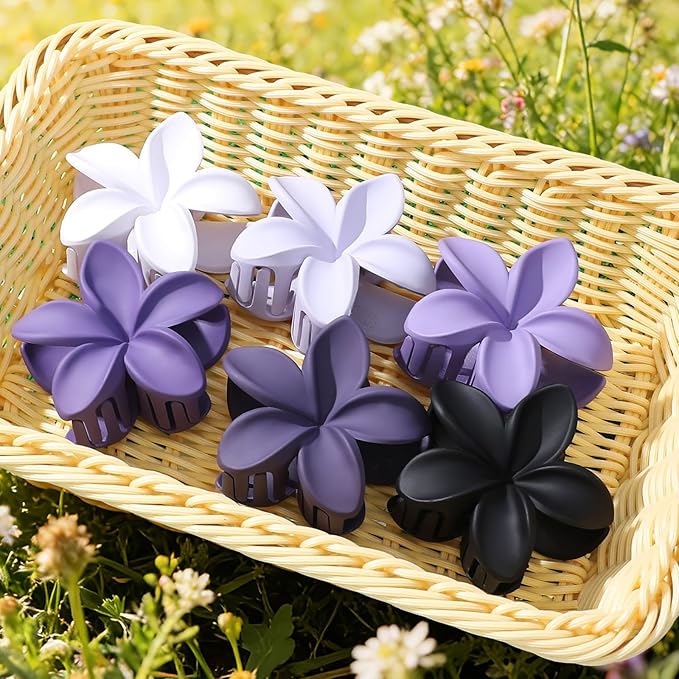 Sisiaipu Flower Hair Clips for Women 6 Pcs Hawaiian Large Claw Clips Plumeria Medium Hair Claw Clips for Thick Thin Hair Hibiscus Tropical Beach Hair Accessories for Women Girls and Girls (Purple)