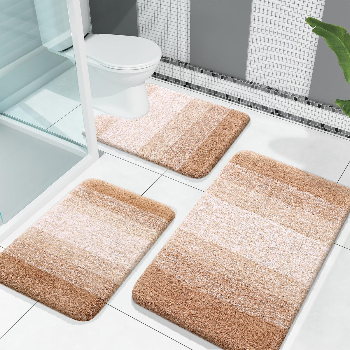 OLANLY Microfiber Bathroom Rugs Sets 3 Piece, Absorbent Bath Mats, Mauve