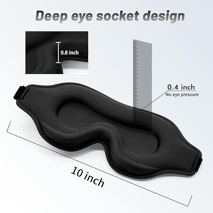 Sleep Eye Mask for Men Women, Lash Extensions 3D Sleeping Mask, Travel Blackout Night Blindfold Eye Shade Cover with Adjustable Strap (Black)