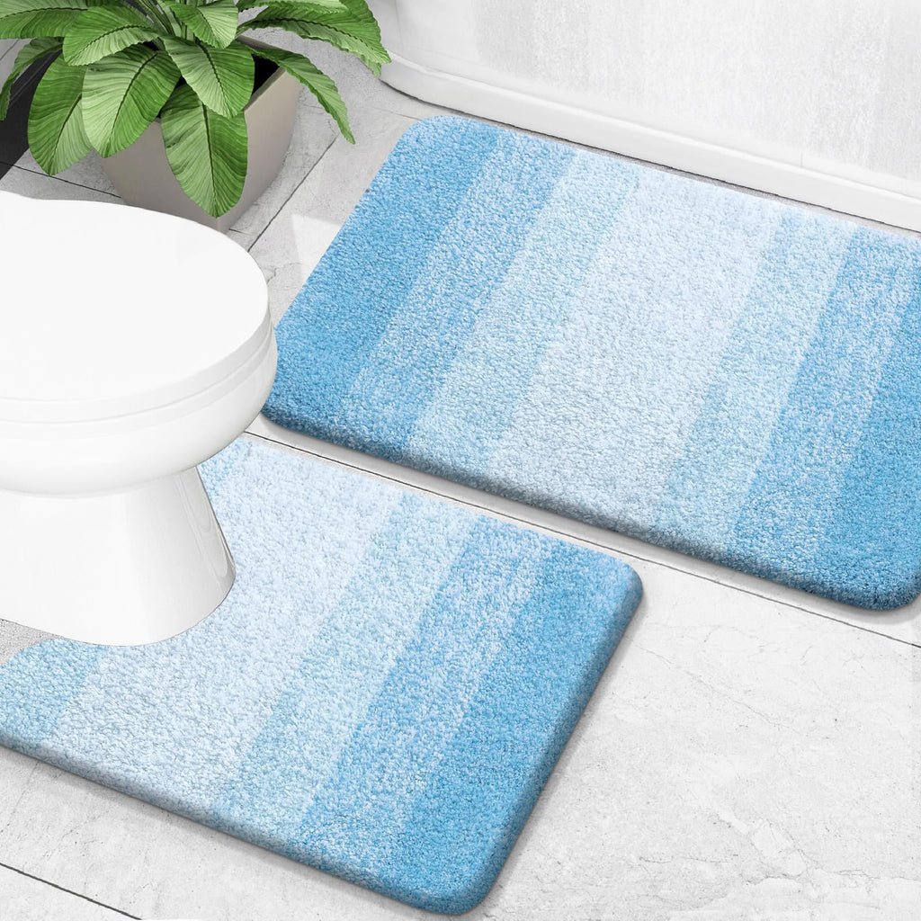 OLANLY Micorfiber Bathroom Rug Set 2 Piece, 24"x16"+U-Shaped 24"x20"