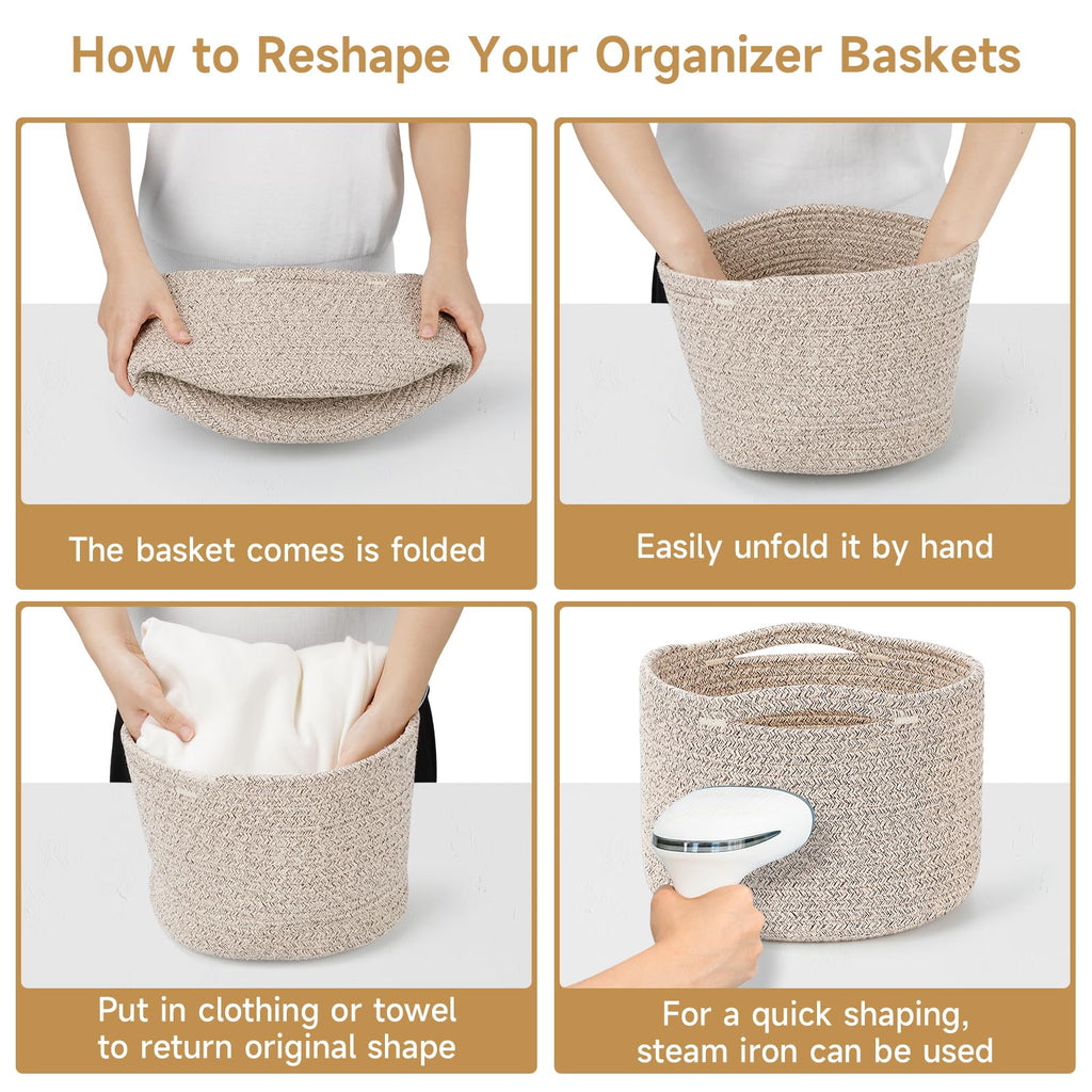 Maxuni 3 Pack Small Rope Storage Baskets, 9.82×9.82×7.1", Brown
