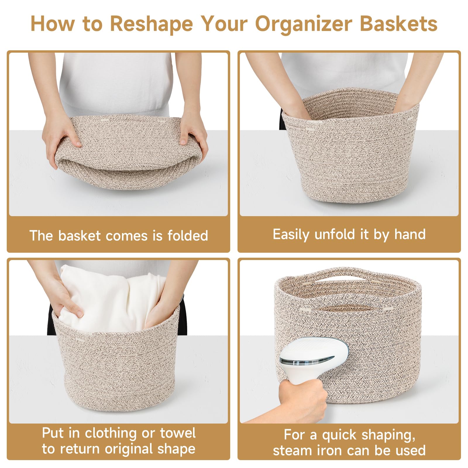 Maxuni 3 Pack Small Rope Storage Baskets, 9.82×9.82×7.1", Brown
