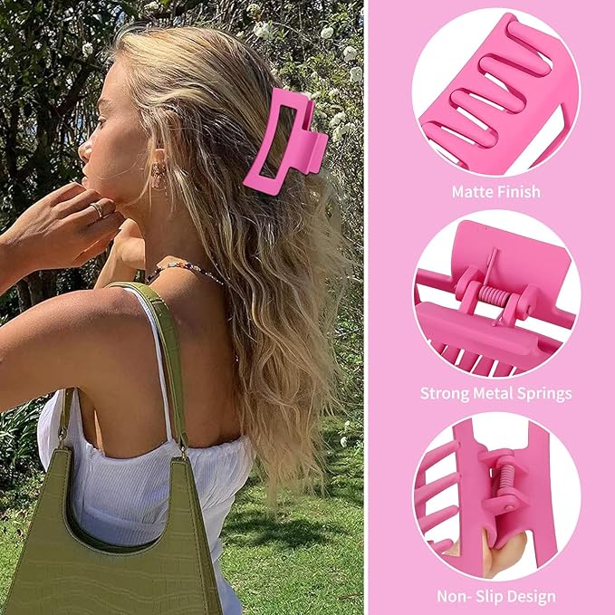 Sisiaipu 3.5 Inch Medium Hair Claw Clips 6 Pack Hair Clips for Women Square Rectangle Claw for Hair Banana Jaw Clips Hair Accessories for Girls (Pink Purple)