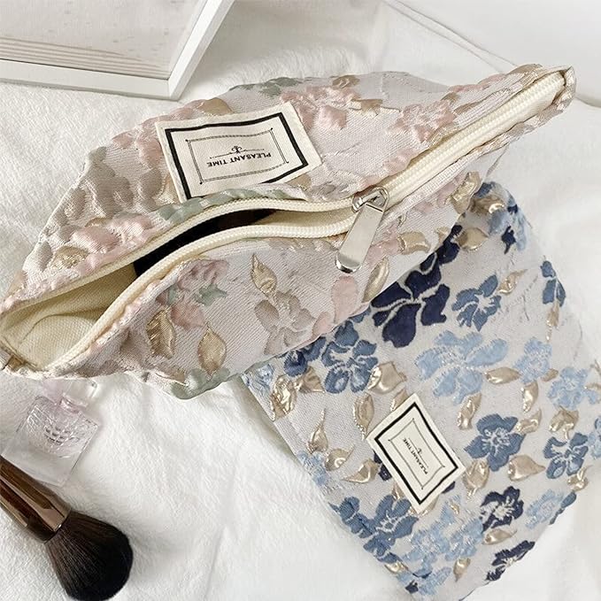 SxoSyo Floral Makeup Bags, Fabric Cosmetic Purse, Pink