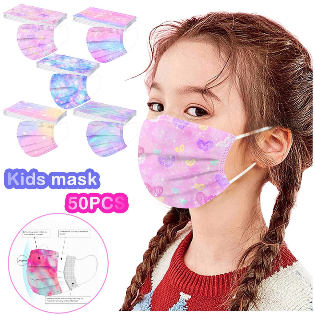 YUGYUJ 50Pcs Kids Face Mask Childrens 3 Ply Non-Woven Protective Breathable Kids Face Mask for Boys Girls Outdoor School (50Pcs Kids Mask B)