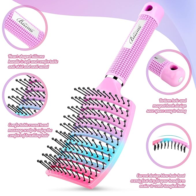 Bsisme Hair Brush, Curved Vented Detangling Brush for Faster Blow Drying