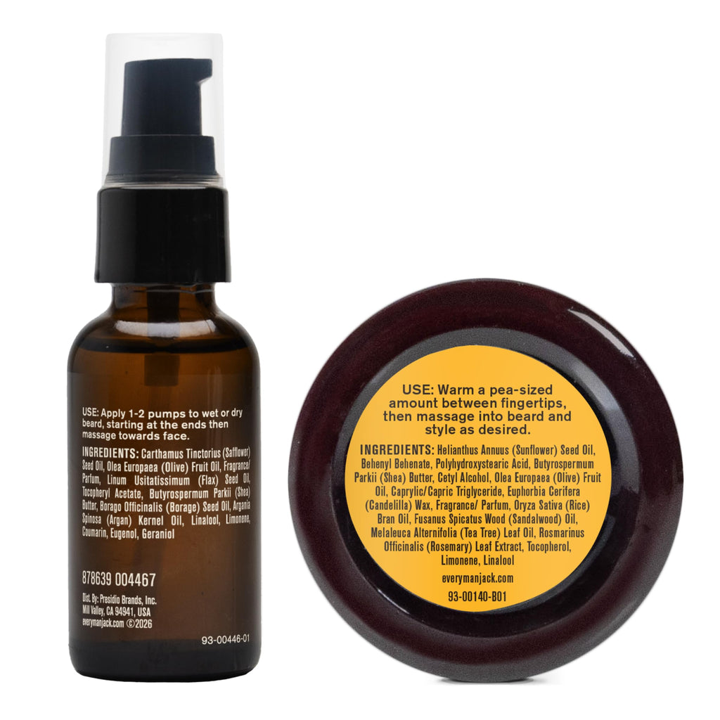 Every Man Jack Essential Beard Care Kit for Men, Sandalwood Teak, Gift Set