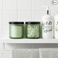 Bathroom Storage Organizer - 2 Pack Glass Qtip Holder Dispenser, Vanity Organizer, Bathroom Essentials Decor Canister for Cotton Swabs, Cotton Balls, Pads, Floss Picks (Green)