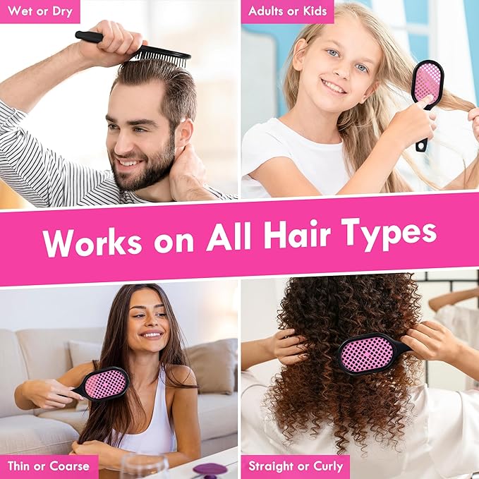 Aussumy 4 Pack Vented Detangling Hair Brush - Detangler Hairbrush with Soft Bristles for Effortless Tangle Free - Ideal for Wet Dry or Curly Damaged Hair for Women Men Kids