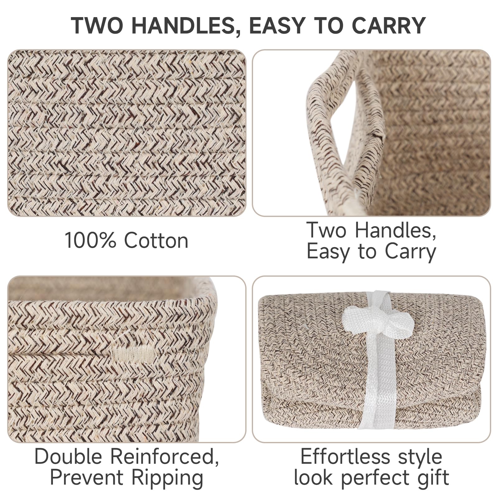 3 Pack Small Storage Baskets for Organizing, 11.8×7.8×5.1", Mixed Brown