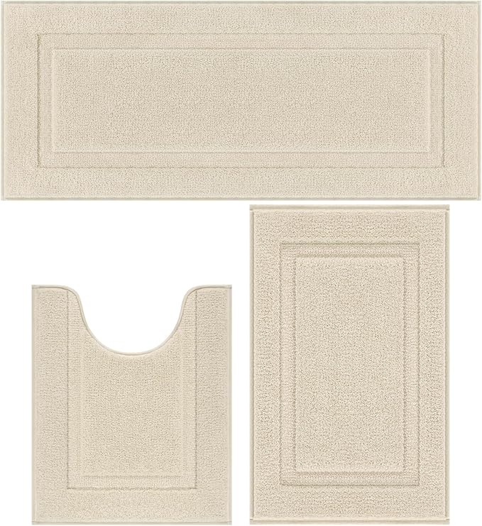 SHACOS Light Beige Bathroom Rugs Sets 3 Piece Bath Mat U Shaped Toilet Rug