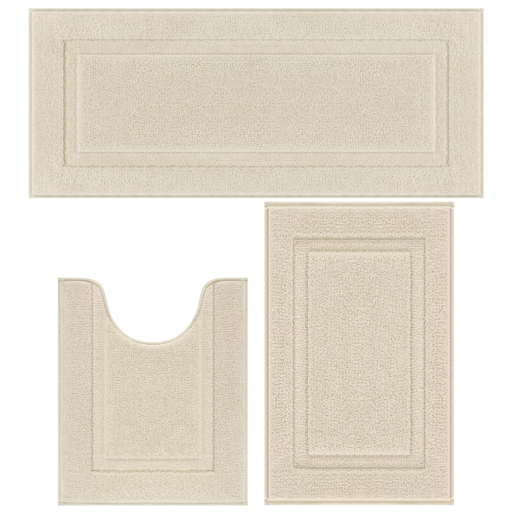 SHACOS Light Beige Bathroom Rugs Sets 3 Piece Bath Mat U Shaped Toilet Rug