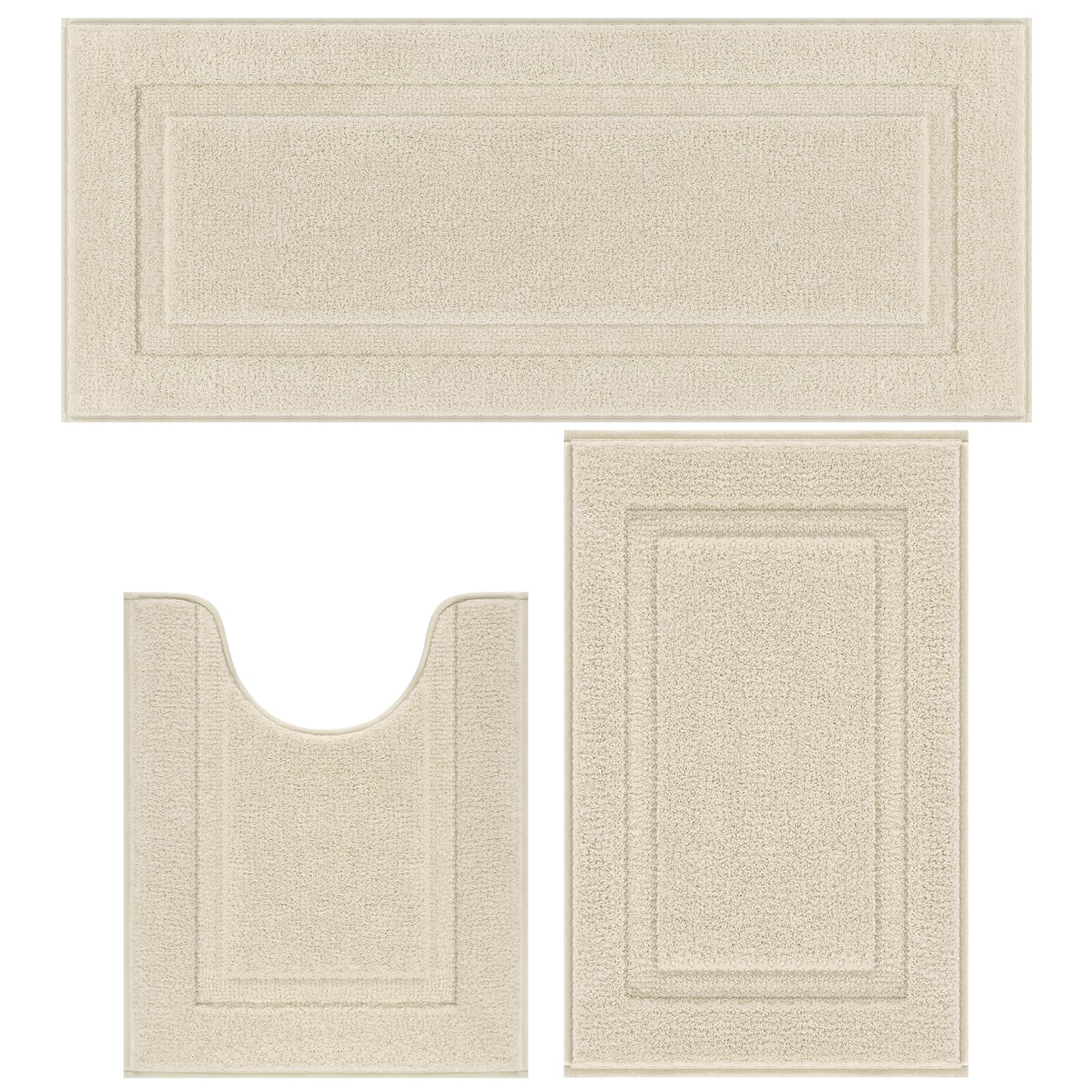 SHACOS Light Beige Bathroom Rugs Sets 3 Piece Bath Mat U Shaped Toilet Rug