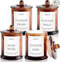 LEORAY 4 Pack Glass Qtip Holder Dispenser with Lids, Airtight Waterproof, 16 Oz Vanity Organizer Bathroom Canisters for Cotton Swabs, Balls, Pads, Floss Picks, Restroom Kitchen Storage Jars, Amber