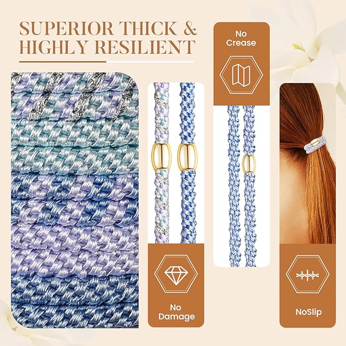 Hair Ties No Damage - 20PCS Ponytail Holders - Elastic Hair Ties for Thick Hair - Braided Hair Bands for Women Girls's Hair - Blue Sky