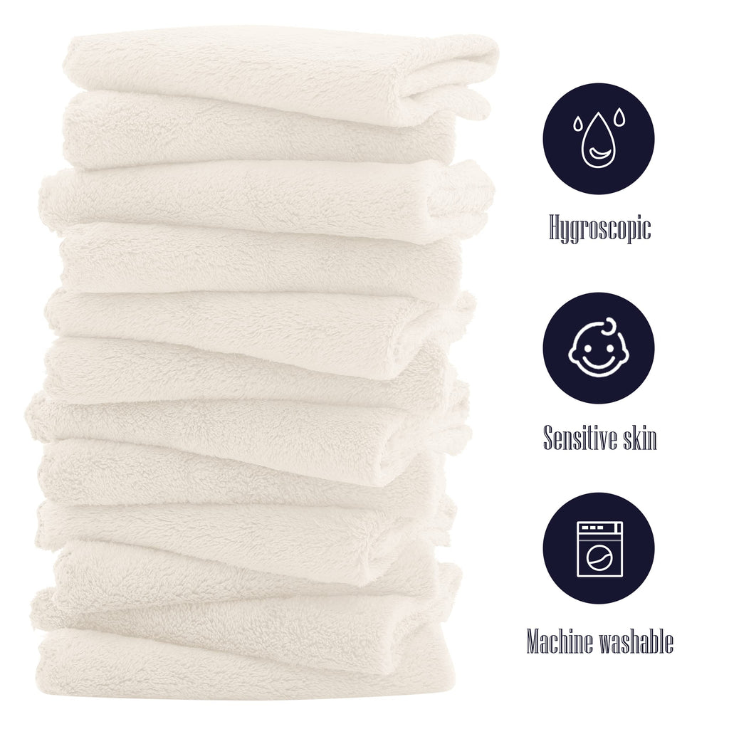 16 Pack Baby Washcloths - Luxury Coral Fleece - Extra Absorbent and Soft Wash Clothes for Newborns, Infants and Toddlers - Suitable for Sensitive Skin and New Born - Baby Shower - Cream, 10x10 Inch