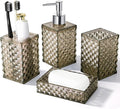 RYTOXILO Brown Bathroom Accessories Set, 4 Pack Acrylic Bath Accessory Sets Complete, Diamond Soap Dispenser and Toothbrush Holder Bathroom Counter Sink Set, Boho Modern Bathroom Decor