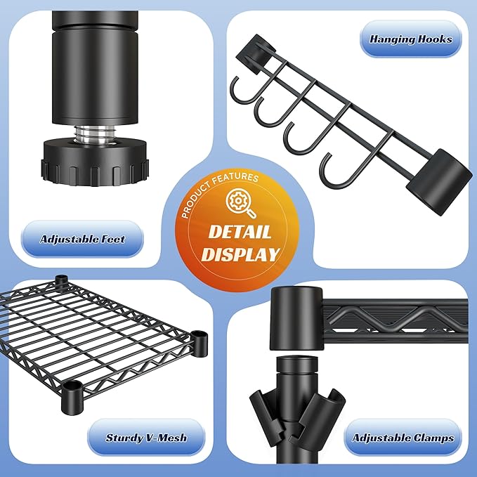 REIBII Mini Fridge Stand,Small Refrigerator Storage Shelves,4 Tier Space-Saving Coffee Bar Cabinet, Adjustable Utility Microwave Stand Storage,Shelf for Dorm Kitchen Living Room,50.2Wx18.11Dx52.36H