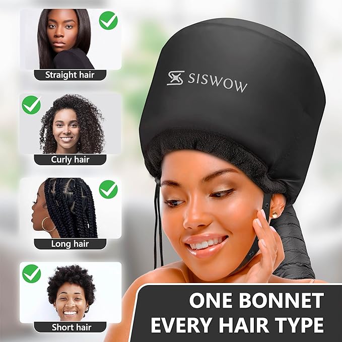 SISWOW 2-in-1 Curl Plopping Cap & Hooded Bonnet Hair Dryer Attachment, Define Curls & Reduce Frizz While You Dry, Hands-Free Diffuser Set for Wavy & Curly Hair, Net Plopping Cap + Headband + Bag