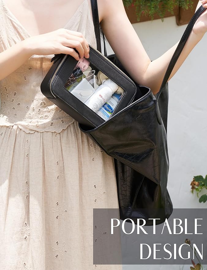 Popvibe Clear Makeup Case Black Toiletry Bag Travel Medium Clear Cosmetic Bag with Zipper, Small Make Up Bag Organizer Traveling TSA Approved Transparent Bag Car for Essentials