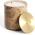 WORHE Marble Qtip Holder with Brass Lid for Cotton Swabs,Balls,Pads,Floss Picks Large Capacity Marble Apothecary Jar for Bathroom Essentials Decor, Vanity Makeup Storage Organizer Light Brown (WH080)