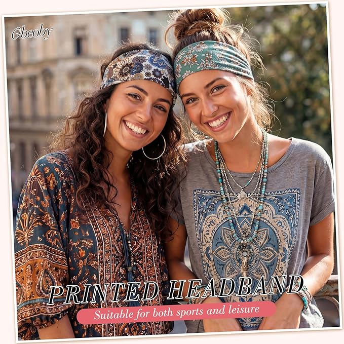 obeoby 8 Pack Headbands for Women, Boho Style Headbands for Summer Vacation Music Festival Outfits Non Slip Fashion Wide Hairband