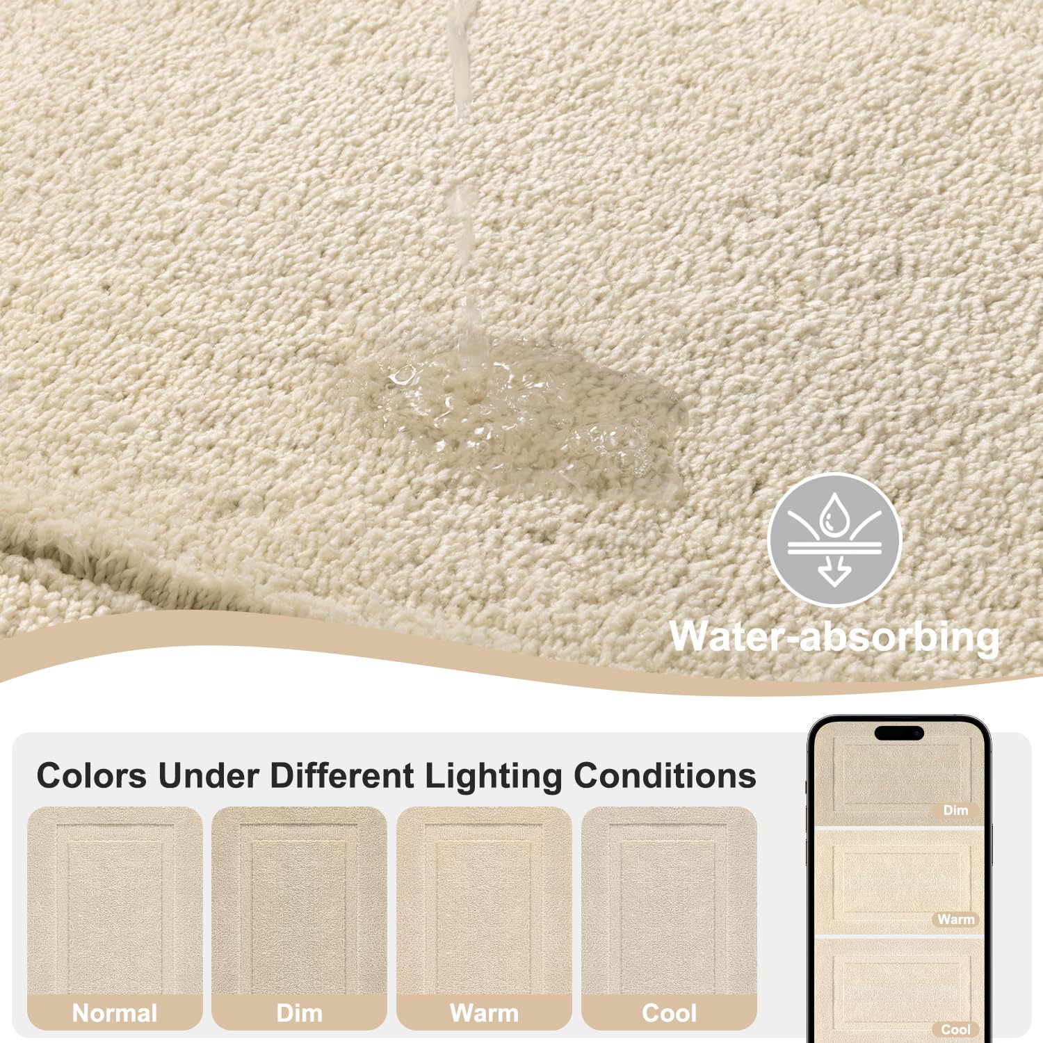 SHACOS Light Beige Bathroom Rugs Sets 3 Piece Bath Mat U Shaped Toilet Rug