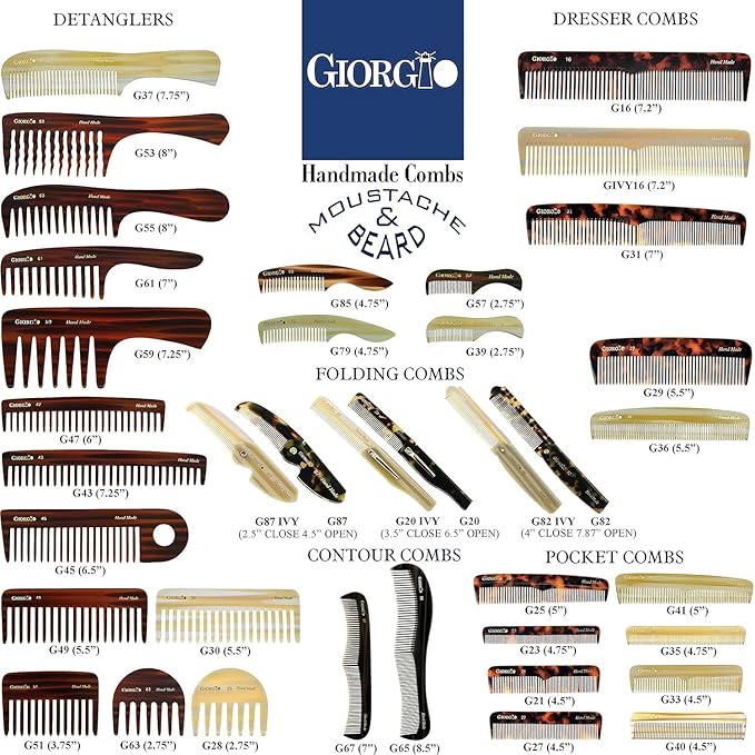 Giorgio G87 Folding Mustache and Beard Comb for Men - Handmade, Saw-cut, Hand Polished Pocket Styling Comb for Everyday Grooming and All Type of Hair Care (Tortoiseshell)