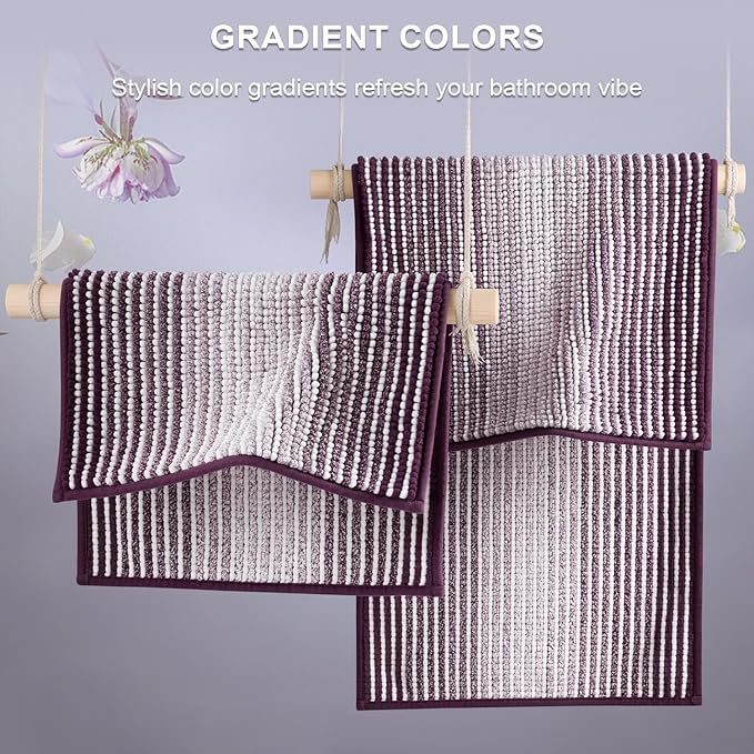 BSICPRO Bathroom Rugs and Mats Sets, 2 Piece Thick Absorbent Chenille Bath Mat Rug Set Non Slip, Soft Shaggy Bath Room Floor Mats for Bathroom, Machine Washable (Mauve Wine, 20" x 32" Plus 16" x 24")