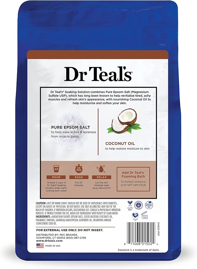 Dr Teal's Salt Soak with Pure Epsom Salt, Nourish & Protect with Coconut Oil, 3 lbs (Pack of 2)