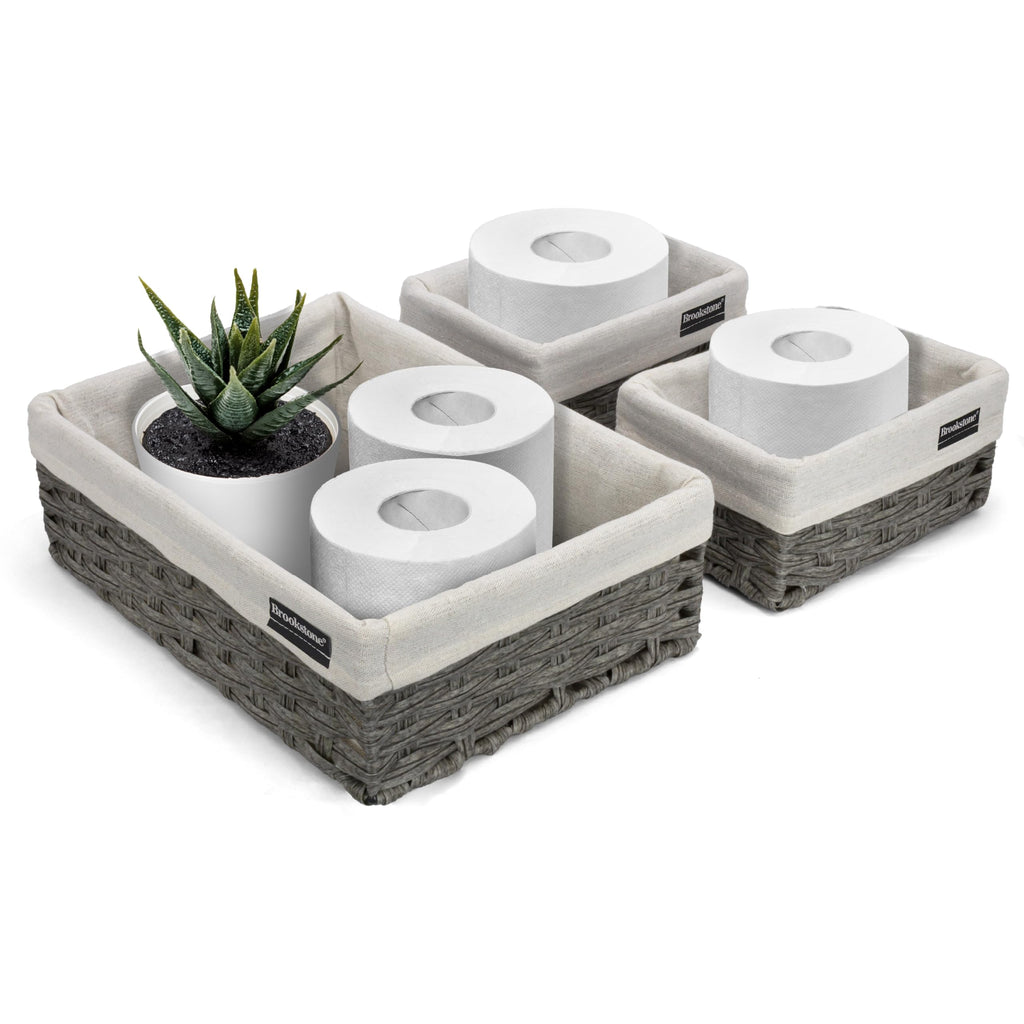 Brookstone Wicker Shelf Storage Basket Decorative Shelf Bin, bathroom organizers and storage, Boho Living Room Decor, Spring Storage 2026-3 Piece Set