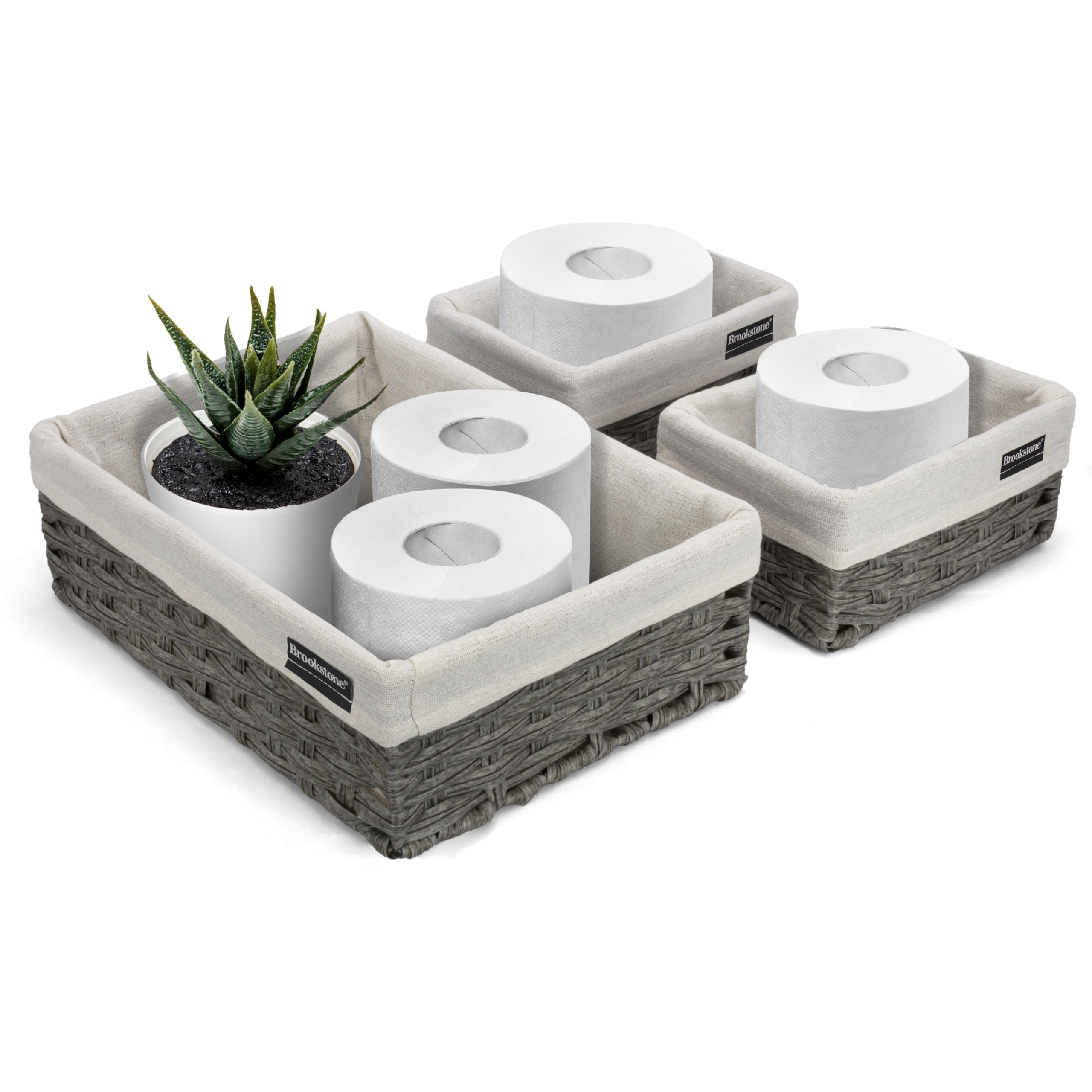 Brookstone Wicker Shelf Storage Basket Decorative Shelf Bin, bathroom organizers and storage, Boho Living Room Decor, Spring Storage 2026-3 Piece Set